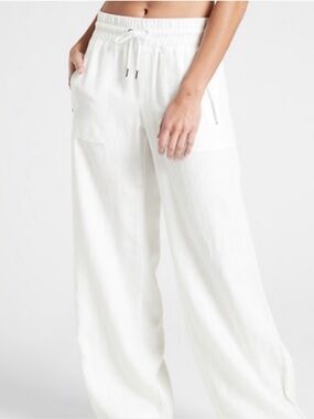 Athleta Cabo White Wide-Leg Linen Drawstring Pants. Women's 18 NWOT